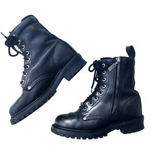 Vintage Harley-Davidson Leather Moto Boots | Lace-Up Zip Combat | Y2K Biker